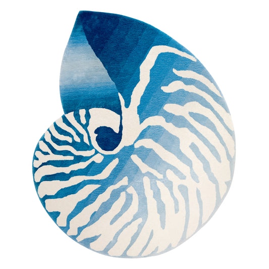 Nautilus Teal Rug – hand-tufted teal shaped rug by Ohana