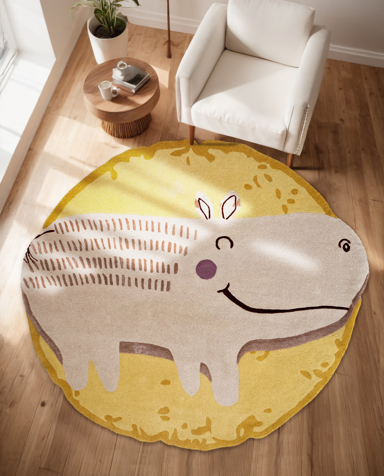Yellow Hippo Rug – hand-tufted yellow shaped rug by Ohana