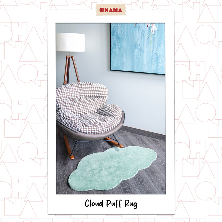 Sage Cloud Puff Rug – hand-tufted sage cloud-shaped rug by Ohana