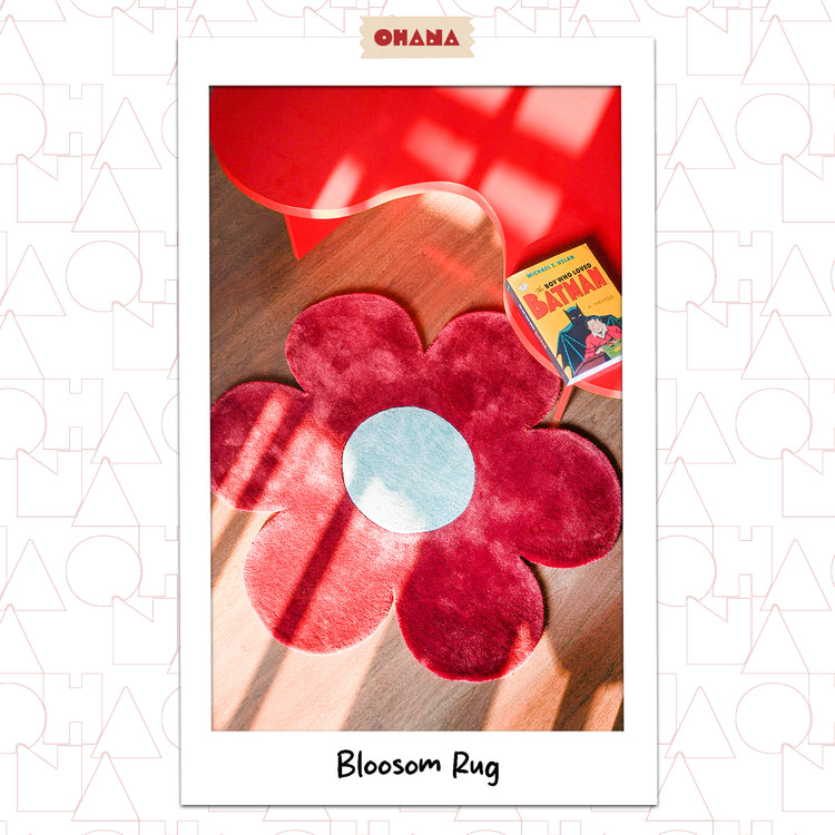 Red Blossom Rug – hand-tufted red flower-shaped rug by Ohana