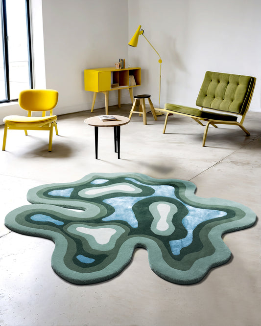 Algae Rug – hand-tufted green shaped rug by Ohana