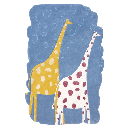 Giraffe Twins Blue Rug – hand-tufted blue rectangular rug by Ohana