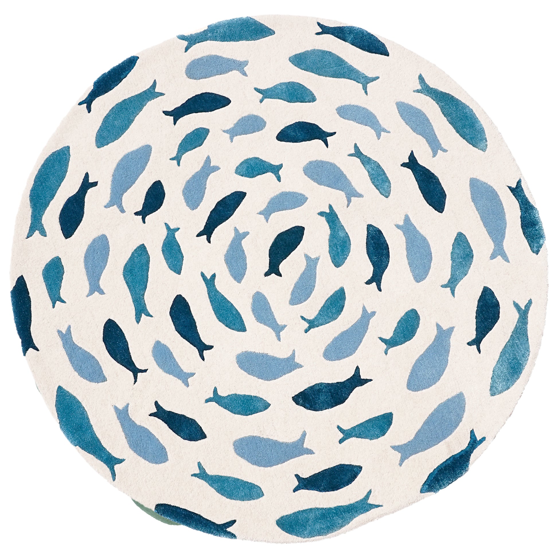 Fish Swirl Blue Rug – hand-tufted blue shaped rug by Ohana