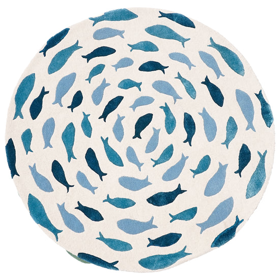 Fish Swirl Blue Rug – hand-tufted blue shaped rug by Ohana