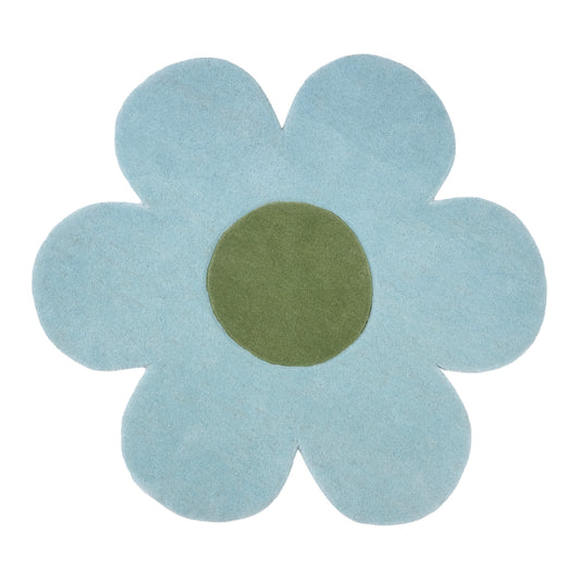 Blue Blossom Rug Wool – hand-tufted blue flower-shaped rug by Ohana