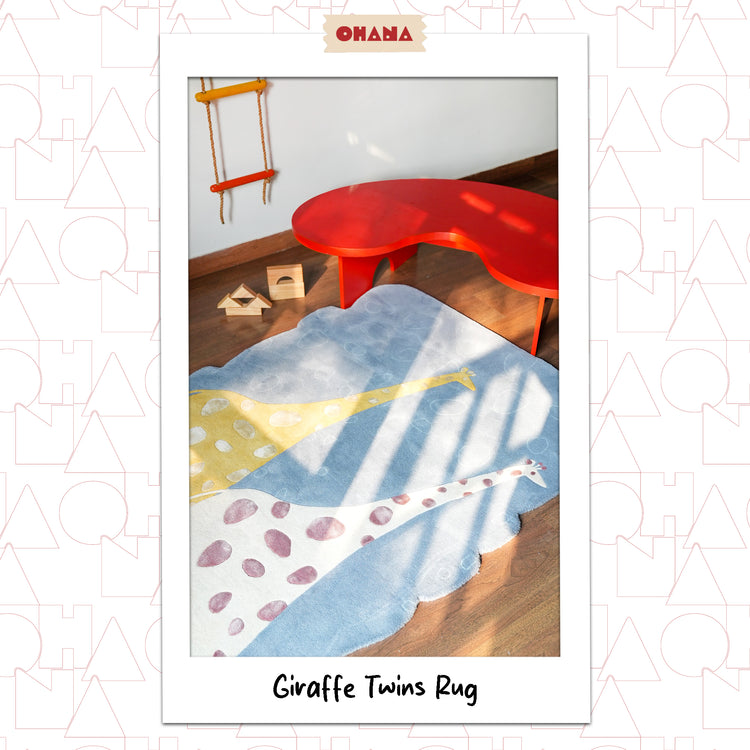 Giraffe Twins Blue Rug – hand-tufted blue rectangular rug by Ohana