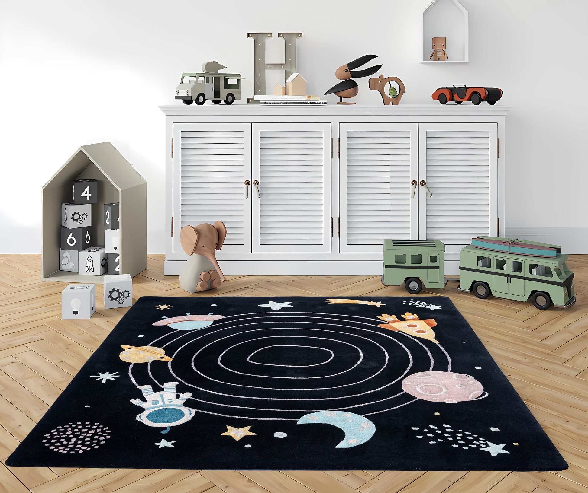 Black Space Rug – hand-tufted black rectangular rug by Ohana
