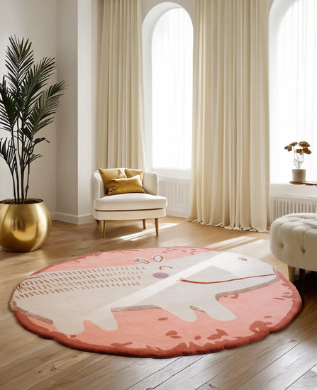Pink Hippo Rug – hand-tufted pink shaped rug by Ohana