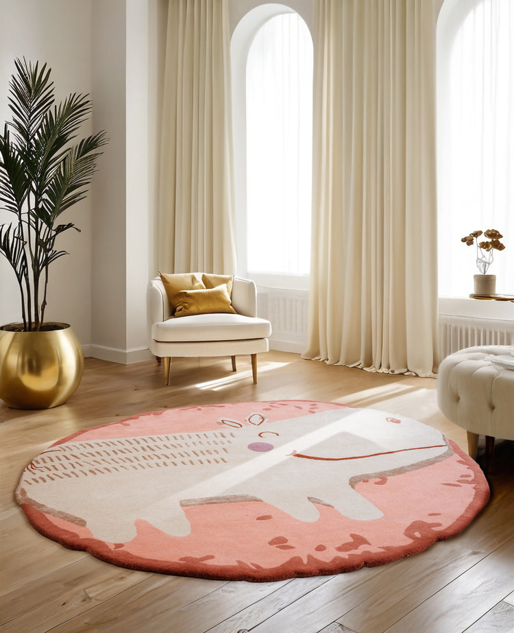 Pink Hippo Rug – hand-tufted pink shaped rug by Ohana