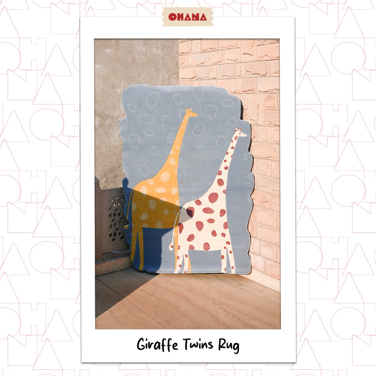 Giraffe Twins Blue Rug – hand-tufted blue rectangular rug by Ohana