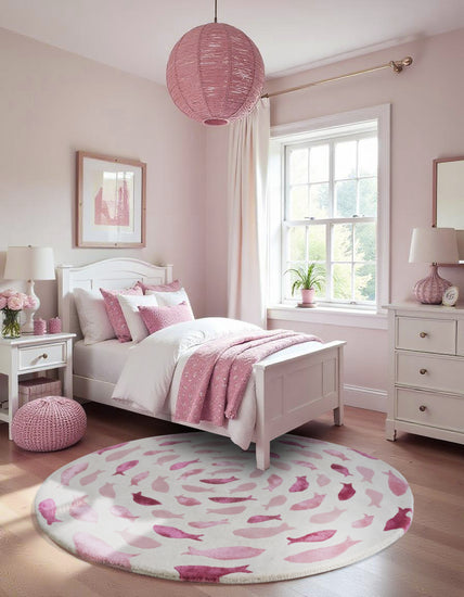 Fish Swirl Pink Rug – hand-tufted pink shaped rug by Ohana