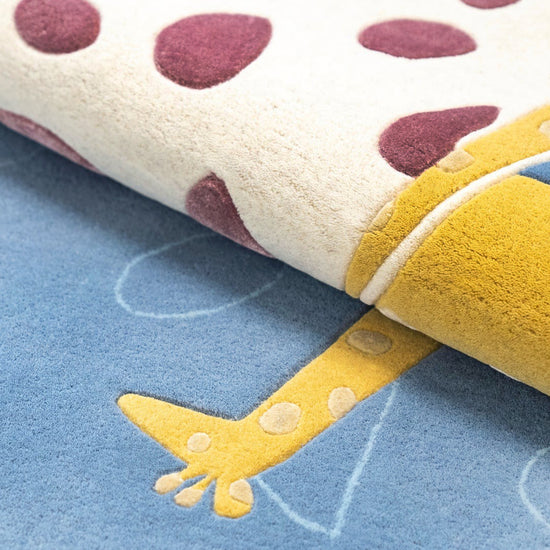 Giraffe Twins Blue Rug – hand-tufted blue rectangular rug by Ohana