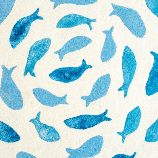 Fish Swirl Blue Rug – hand-tufted blue shaped rug by Ohana
