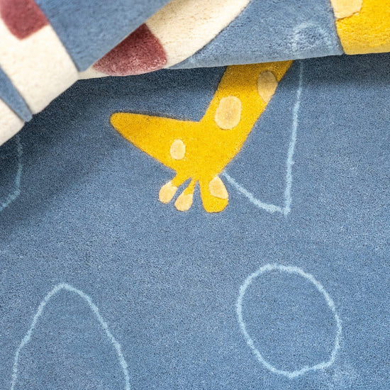 Giraffe Twins Blue Rug – hand-tufted blue rectangular rug by Ohana