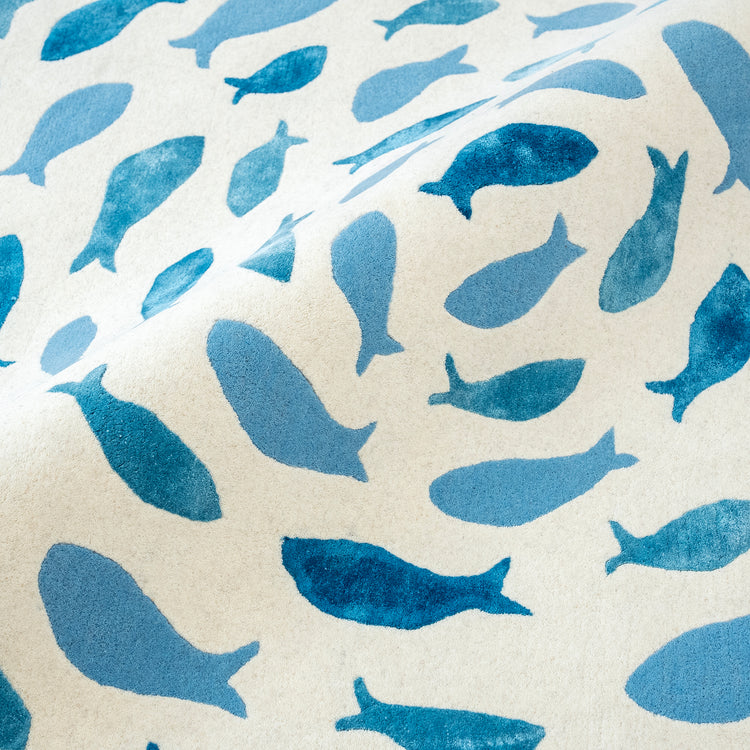 Fish Swirl Blue Rug – hand-tufted blue shaped rug by Ohana