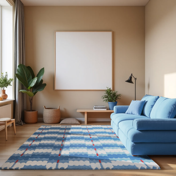 Loop Curves Blue Rug – hand-tufted blue rectangular rug by Ohana