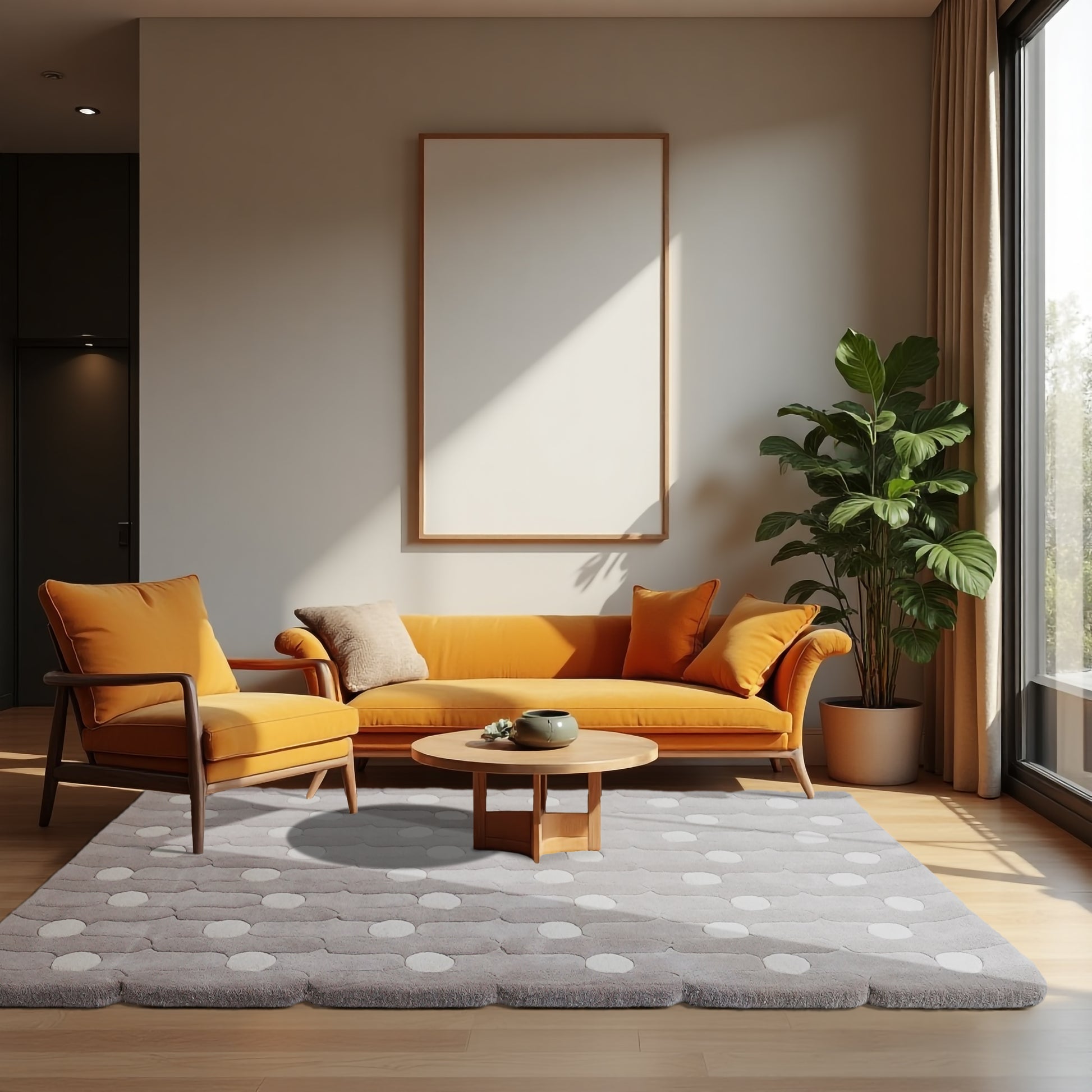 Wave Dots Grey Rug – hand-tufted grey rectangular rug by Ohana