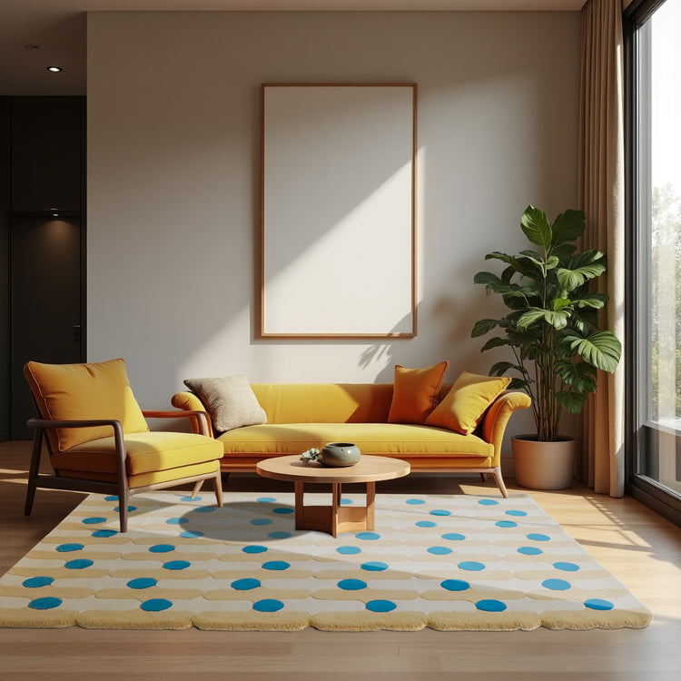 Wave Dots Yellow Rug – hand-tufted yellow rectangular rug by Ohana